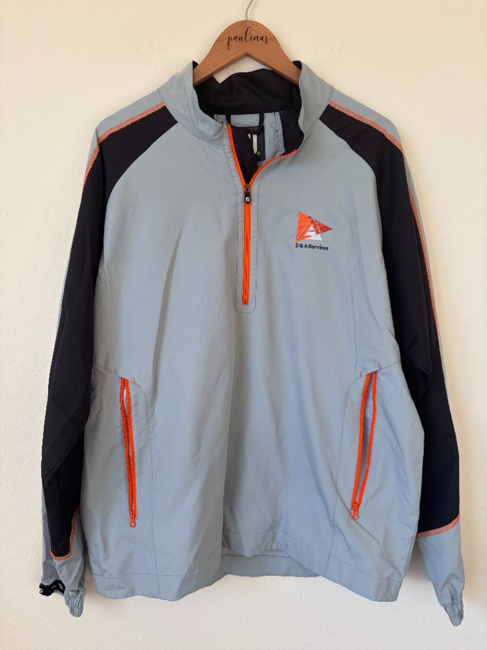 FootJoy FJ Jacket Mens Large Gray Orange 1/4 Zip Golf Windbreaker Pullover L
